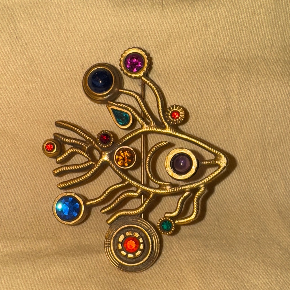 Patricia Locke Gold Fish Brooch with Colorful Gems